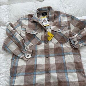 Brown and White Plaid Button-Up Shirt
